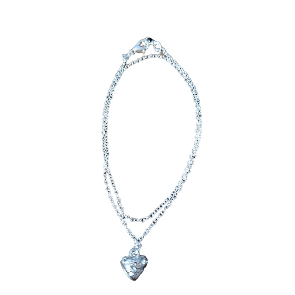 NWT, Anklet, Silver Plated, double wrap, heart charm, light weight, adjustable - Picture 4 of 4